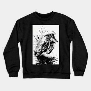 Dirt bike wheelie black splash-white background Crewneck Sweatshirt